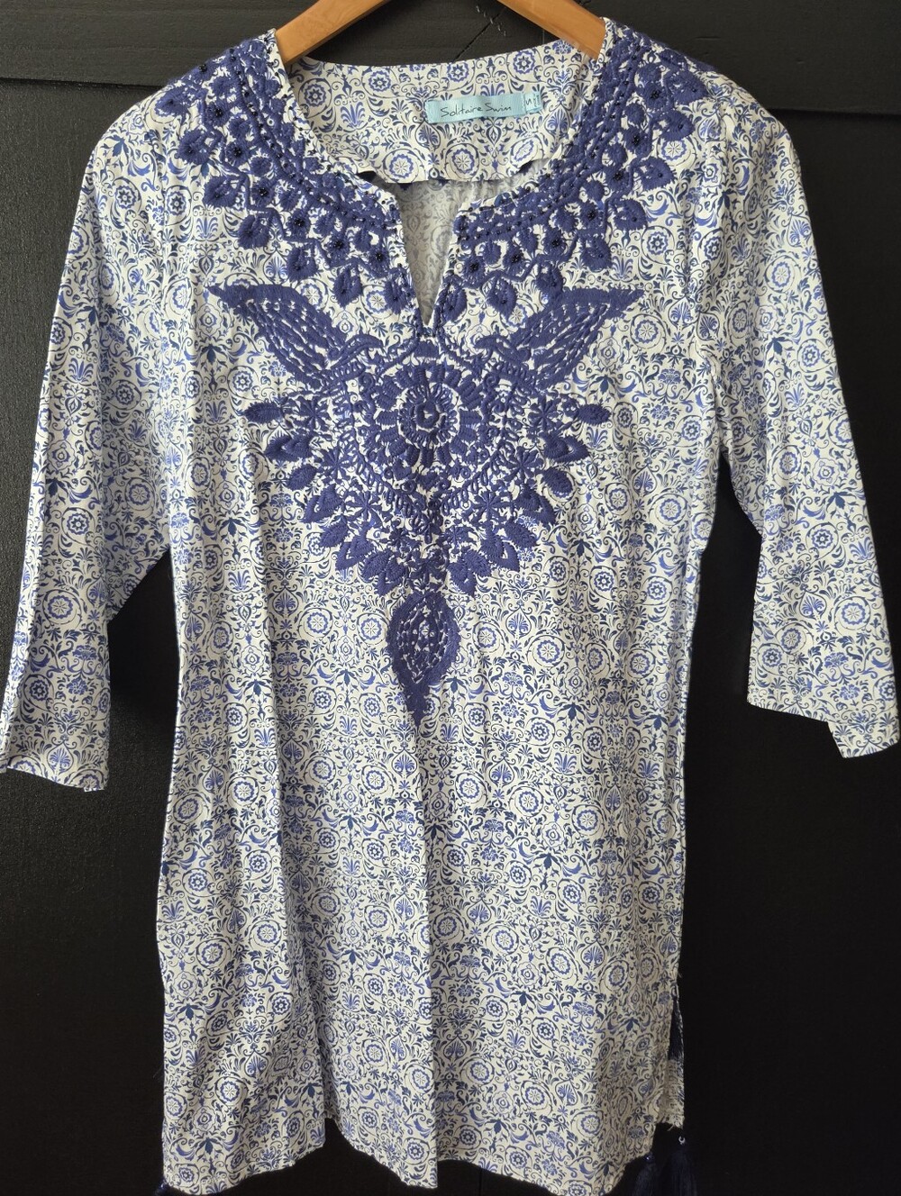 Women's Solitaire Swim Blue Embroidered Cover-up ~ Size S